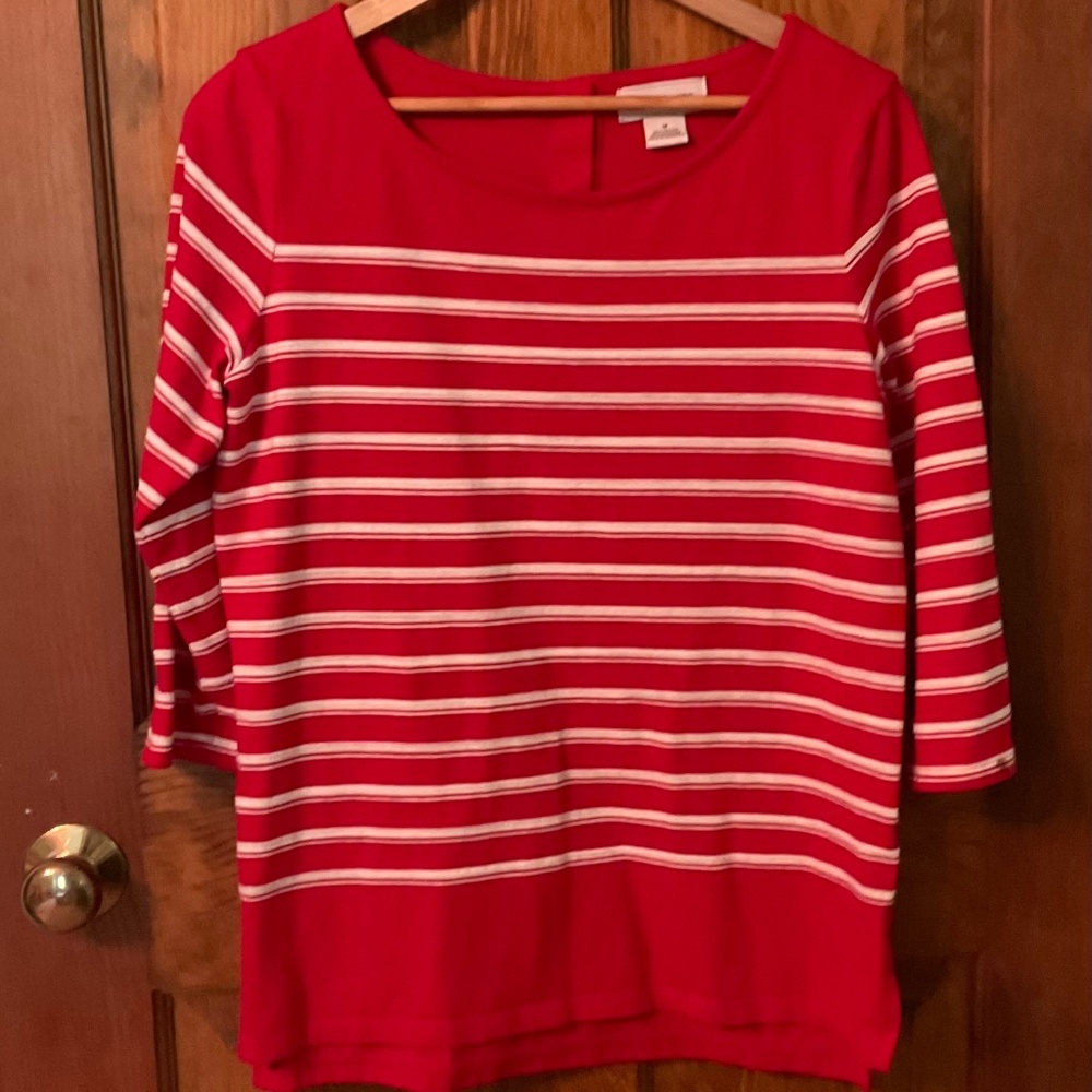 Liz Claiborne red & white 3/4 sleeve top